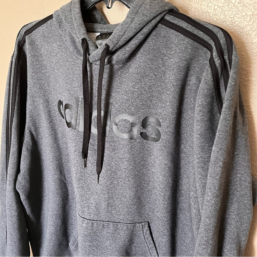 Adidas Essentials Gray With Black Pullover 3 Stri… - image 5